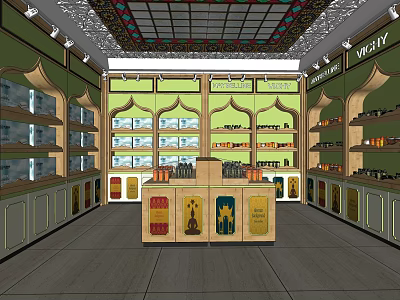 Elegant Specialty Store Interior With Decorative Ceiling Shelves Display Counter And Products 3d model