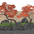 Red maple landscape tree courtyard sketch landscape stone 3d model