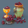 Elegant Decorative Ornament Set Featuring Yellow Cup Green Jar Scattered Red Gemstones And Diamond Decorations