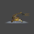 Yellow Multi Legged Robotic Machine With Mechanical Arm And Glowing Lights