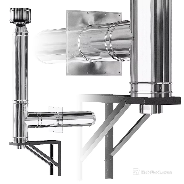 Stainless Steel Kitchen Ventilation Duct System Components 3d model 