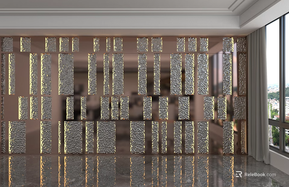 Elegant Luxury Background Wall With Mirror Panels And Geometric Pattern Design 3d model 