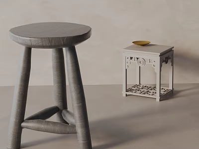White Side Table With Carved Details Gold Plate On Top For Modern Living Room Decor 3d model