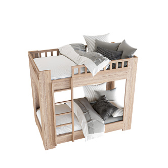 Modern Bed Up and Down Wooden Bunk Bed for Children 3d model