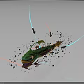 Small Characters With Glowing Weapons Near Green Creature Open Mouth And Colorful Light Beams