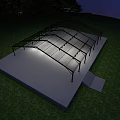 Outdoor Large Tent With Metal Frame And Transparent Covering On Grass Platform