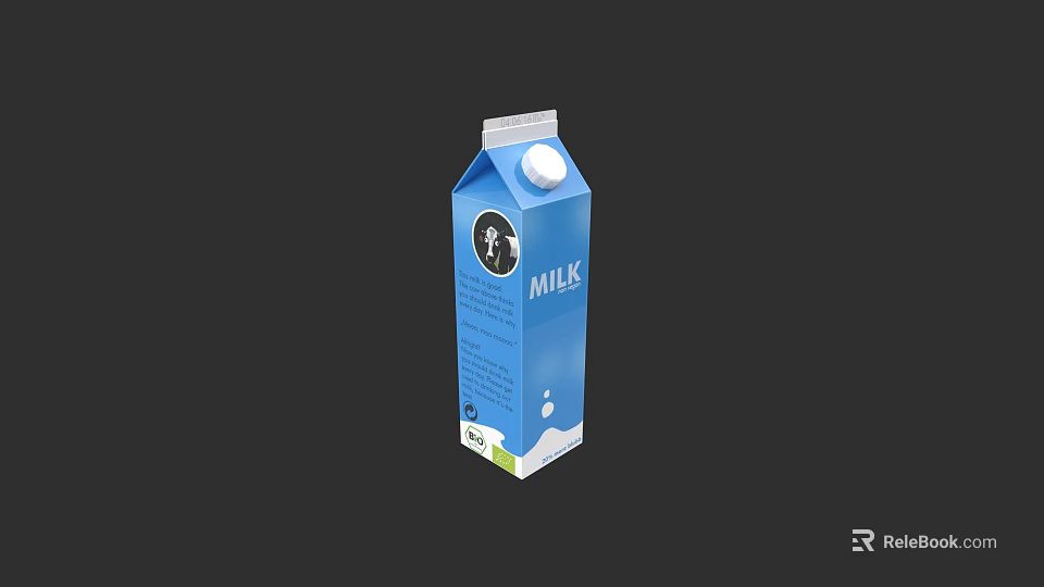 Blue Milk Carton Packaging Design With White Cap Brand Logo And Bottom Label 3d model 