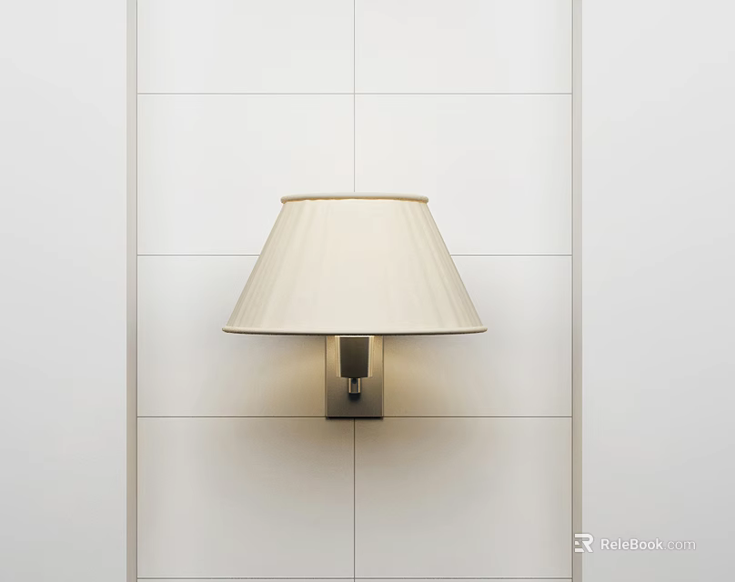 Sleek Cream Lampshade Wall Lamp Mounted On Modern White Tiled Wall 3d model 