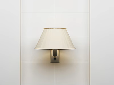 Sleek Cream Lampshade Wall Lamp Mounted On Modern White Tiled Wall 3d model