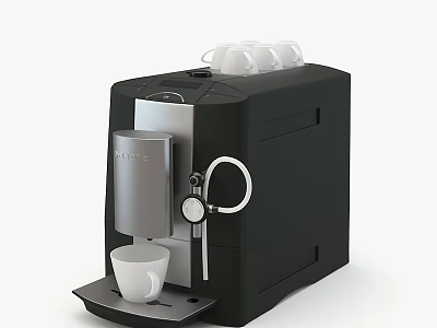 Black And Silver Coffee Machine With White Cups On Top Dispensing Coffee Into Cup 3d model