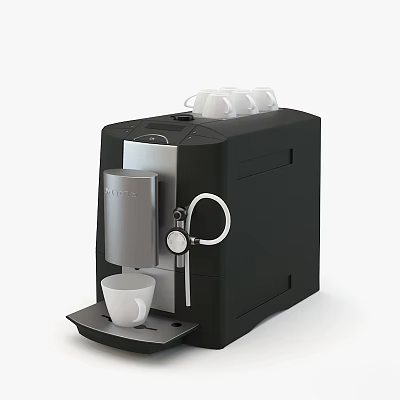 Black And Silver Coffee Machine With White Cups On Top Dispensing Coffee Into Cup 3d model