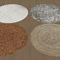 Various Round Rugs Woven Fluffy Styles in White Grey Brown Beige on Wooden Floor