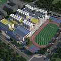 Modern Connected School Building With Football Field Running Track And Basketball Courts