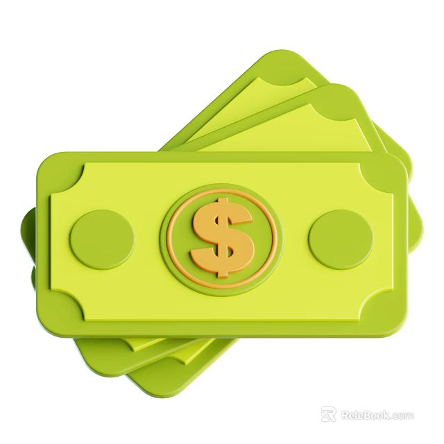 Stylish Decorative Ornament Set with Green Banknotes and Dollar Sign for Modern Home Decor 3d model 