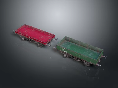 Household Toy Cargo Trucks with Red and Green Open Tops and Wheels 3d model