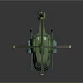 Green Military Helicopter 3D Model With Propellers And Machine Gun Details