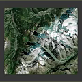 3D Mountainous Terrain Model Featuring Snow Covered Peaks And Green Vegetated Slopes
