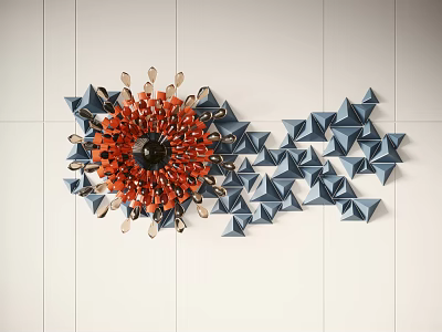 Creative Modern Wall Decor With Red Center And Blue Geometric Star Elements 3d model