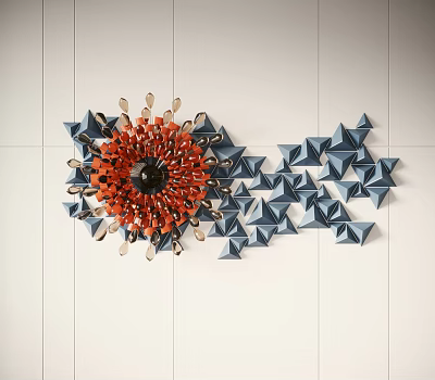 Creative Modern Wall Decor With Red Center And Blue Geometric Star Elements 3d model