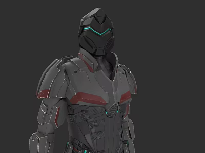 Futuristic Sci Fi Game Movie Character With Gray Red Armor And Glowing Blue Accents 3d model