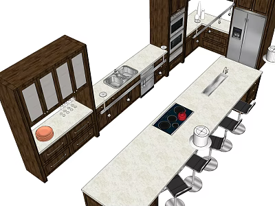 Modern Kitchen Interior Featuring Wooden Cabinets Island Countertop And Stainless Steel Appliances 3d model