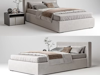 Modern Single Bed Design With Neutral Bedding Pillows Nightstand And Plant 3d model