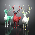 Three Stylish Colorful Decorative Deer With Artistic Antlers And Vibrant Patterns