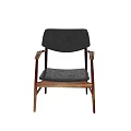 Leather Upholstered Armchair With Wooden Backrest Seat Armrests And Sturdy Legs Design