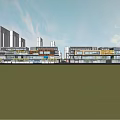 Contemporary Commercial Street Waterfront Design With Glass Facades Evening Lights And Pedestrians