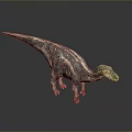 Dinosaur Model on Gray Background with Slender Body Long Tail Stripes Small Head Yellow Mouth