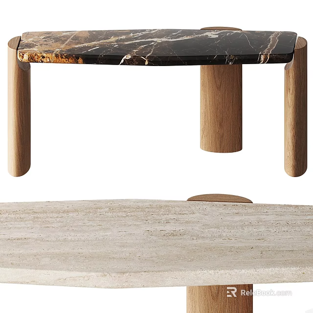 Modern Coffee Table Design With Smooth Marble Top And Sturdy Wooden Legs For Living Room 3d model 