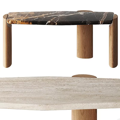 Modern Coffee Table Design With Smooth Marble Top And Sturdy Wooden Legs For Living Room 3d model