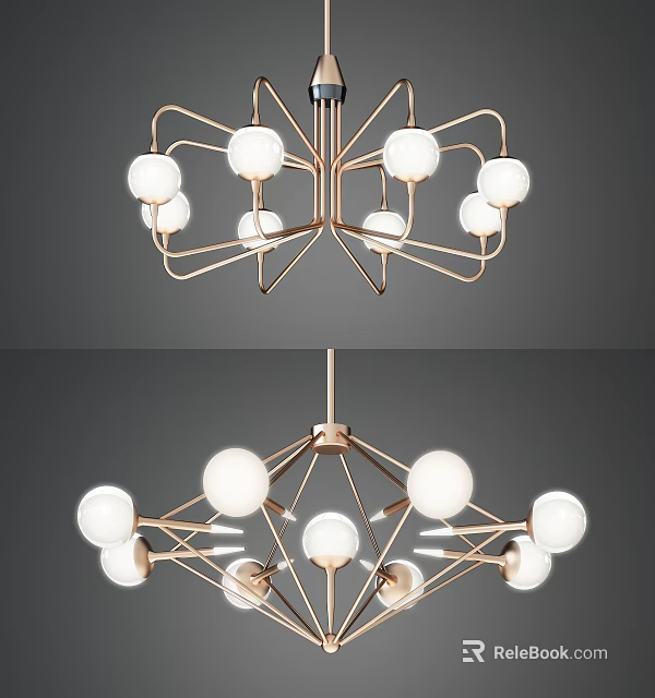 Modern Elegant Chandelier With Spherical White Bulbs And Geometric Metal Frame 3d model 