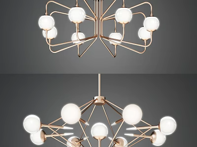 Modern Elegant Chandelier With Spherical White Bulbs And Geometric Metal Frame 3d model