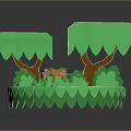 Cartoon Forest Scene Featuring Green Trees A Deer And Grass In Paper Art