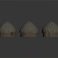 Three Dome Shaped Wooden Huts With Rustic Thatched Roofs Design 3d model