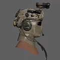 Tactical Helmet with Camouflage Design Mounted Binoculars Headphones and Microphone and Sunglasses for Military Use