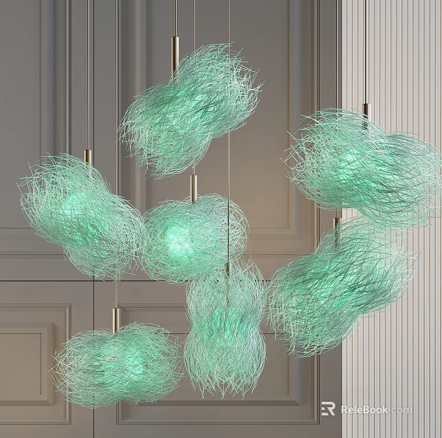Green Crystal Chandelier With Hanging Spherical Design For Modern Interior Decor 3d model 