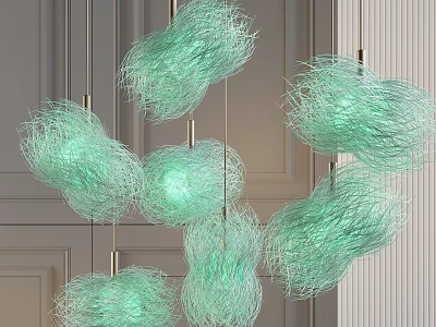 Green Crystal Chandelier With Hanging Spherical Design For Modern Interior Decor 3d model