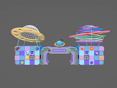 Colorful Decorative Archway For Kids Amusement Park With Planet And Rings Design 3d model