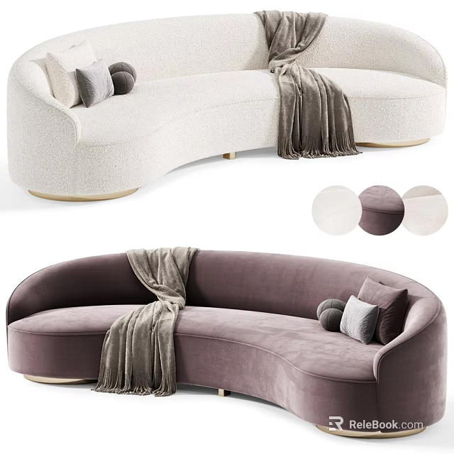 Luxury Upholstered Curved Double Seater Sofa With Throw Pillows And Plush Blanket For Cozy Living Room 3d model 