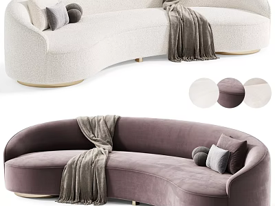 Luxury Upholstered Curved Double Seater Sofa With Throw Pillows And Plush Blanket For Cozy Living Room 3d model