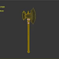 Medieval Battle Axe Weapon With Double Metal Blades And Wooden Carved Handle