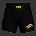 Black MMA Shorts With Yellow Logo And White Side Stripes