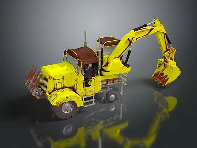 Yellow Utility Excavator Vehicle With Front Bucket And Metal Claw For Construction Work 3d model