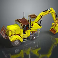Yellow Utility Excavator Vehicle With Front Bucket And Metal Claw For Construction Work