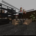 Elegant Modern Restaurant Interior With Dining Table Chairs Pendant Lights And Potted Plant