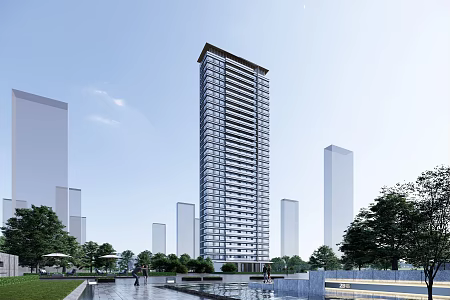 Modern Chinese high-rise residence 3d model