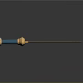 Golden Decorated Sword with Blue Hilt and Shiny Golden Blade on Dark Background