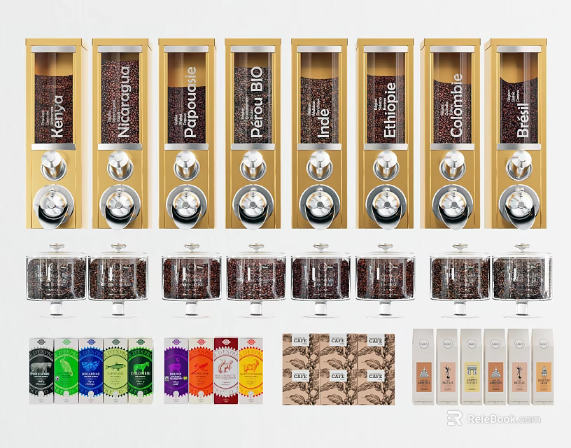 Assorted Coffee Pods Collection With Various Flavors And Colorful Packaging 3d model
